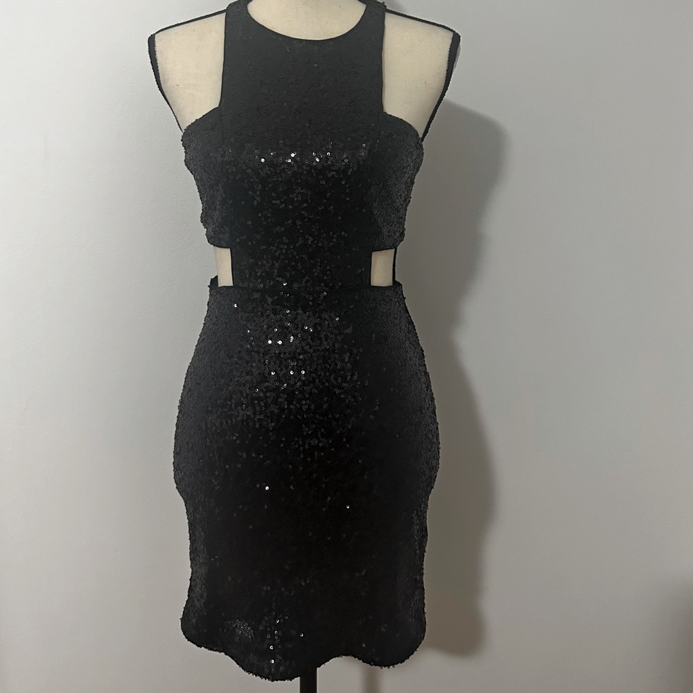 Black Express Sequin Cut-Out Dress